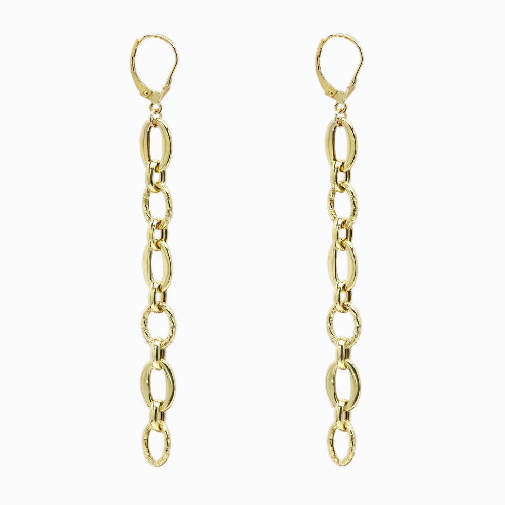 14k Long Dangle Earrings 3' inch long Earring artistic design Gold earrings